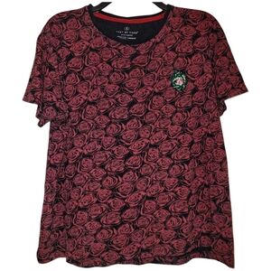 Test of Time Knitwear Mens Black and Red Rose T-Shirt, Medusa Accent, Medium